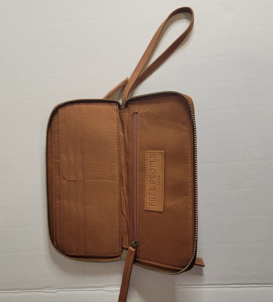Free People Women's Brown Distressed Vegan Wristlet Wallet